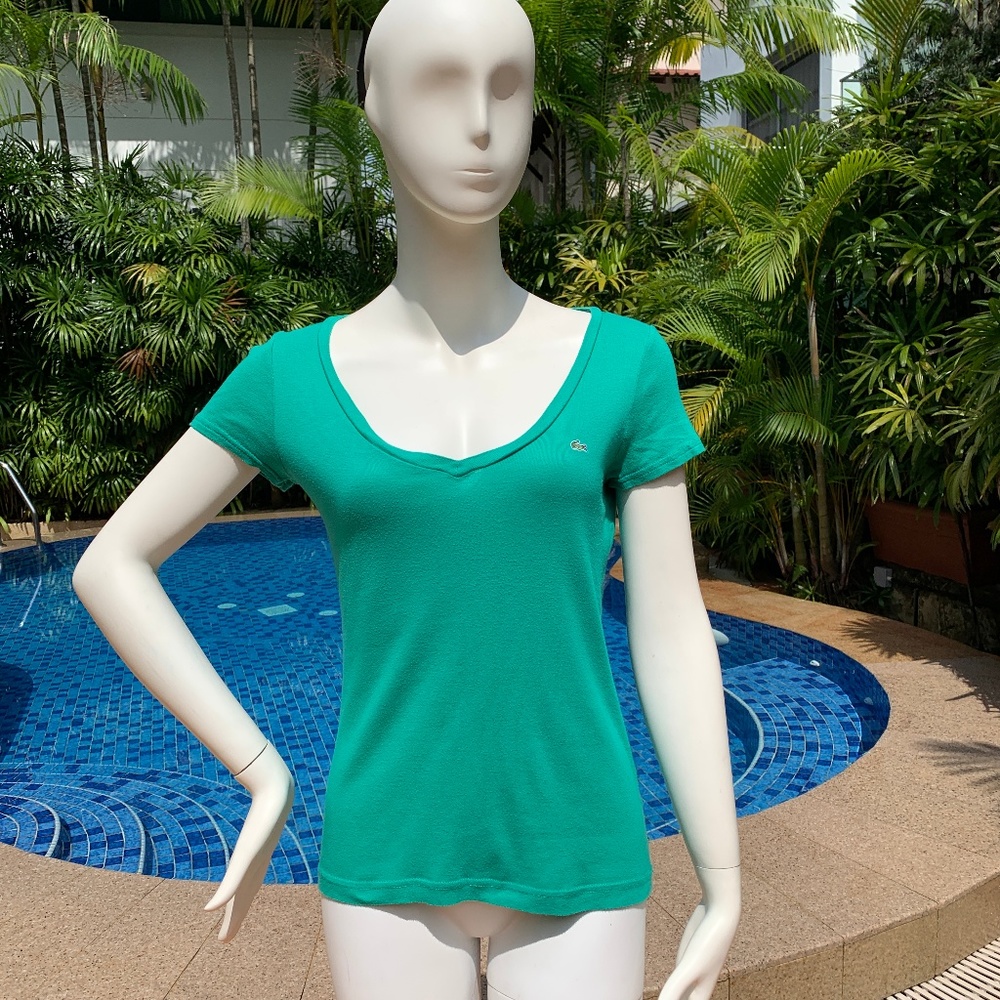 Lacoste Short Sleeve Green Top Size 38 (8), French Preppy Tennis Sporty Chic